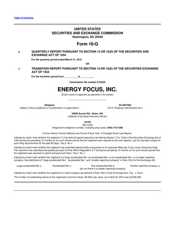 Miniature Energy Focus 10-Q Rapport trimestriel  