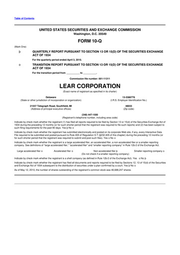 Thumbnail Lear Corporation
 10-Q Quarterly Report FY 