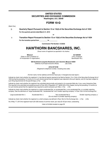 Thumbnail Hawthorn Bancshares 10-Q Quarterly Report FY 