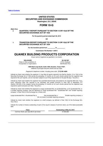 Miniature Quanex Building Products 10-Q Rapport trimestriel  