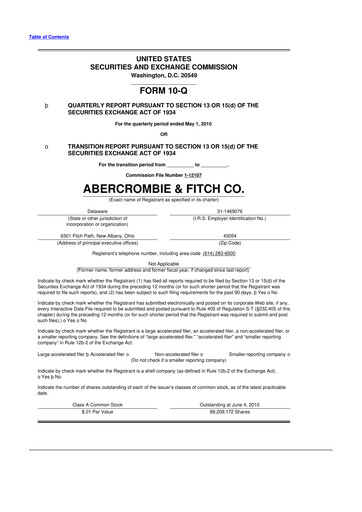 Thumbnail Abercrombie & Fitch 10-Q Quarterly Report FY 