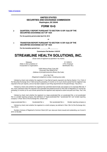 Thumbnail Streamline Health Solutions 10-Q Quarterly Report FY 