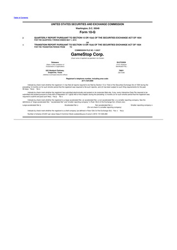 Thumbnail GameStop
 10-Q Quarterly Report FY2010 