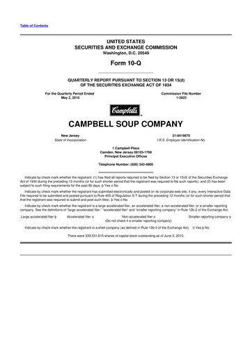 Thumbnail 
Campbell's 10-Q Quarterly Report FY2010 