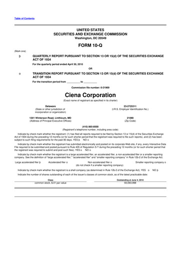 Thumbnail Ciena 10-Q Quarterly Report FY 