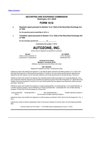 Thumbnail AutoZone 10-Q Quarterly Report FY2010 