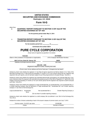 Thumbnail Pure Cycle (water) 10-Q Quarterly Report FY 