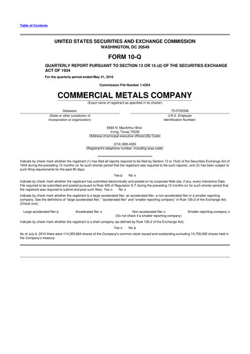 Thumbnail Commercial Metals Company 10-Q Quarterly Report FY 