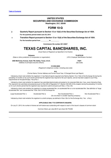 Thumbnail Texas Capital Bancshares 10-Q Quarterly Report FY 