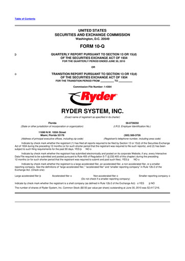 Thumbnail Ryder
 10-Q Quarterly Report FY2010 