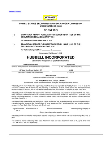 Thumbnail Hubbell 10-Q Quarterly Report FY2010 