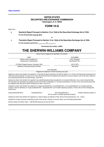 Thumbnail Sherwin-Williams 10-Q Quarterly Report FY2010 
