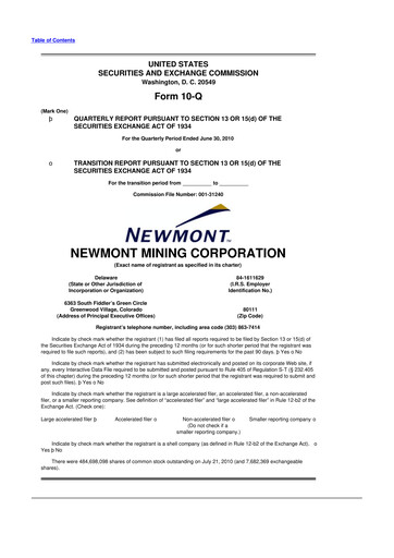 Thumbnail Newmont 10-Q Quarterly Report FY2010 