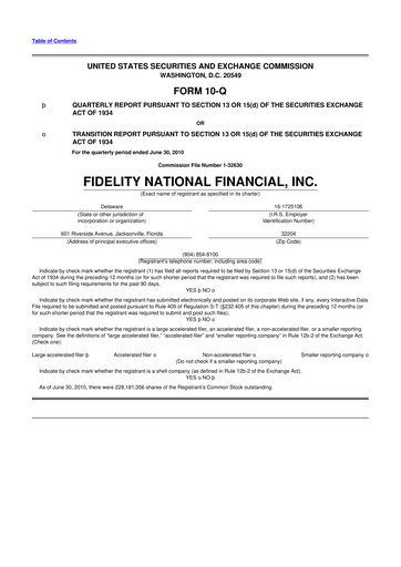 Thumbnail Fidelity National Financial
 10-Q Quarterly Report FY2010 
