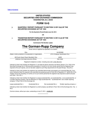 Thumbnail Gorman-Rupp 10-Q Quarterly Report FY 