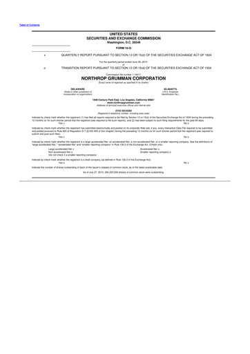 Thumbnail Northrop Grumman 10-Q Quarterly Report FY2010 