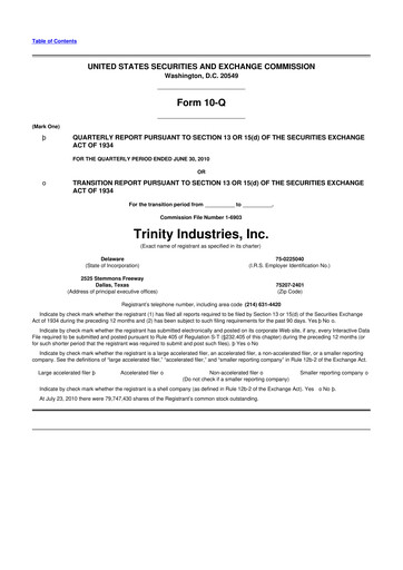 Vorschaubild Trinity Industries
 10-Q Quartalsbericht 2010 