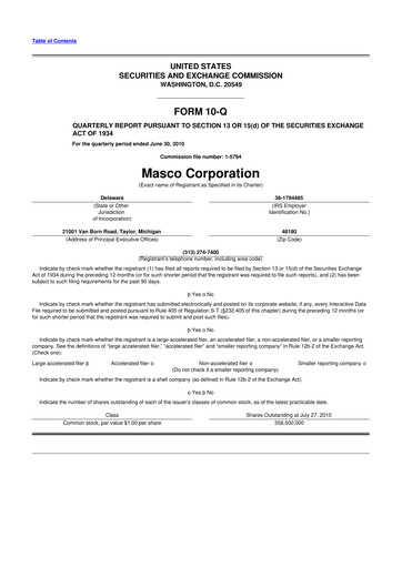 Thumbnail Masco 10-Q Quarterly Report FY2010 