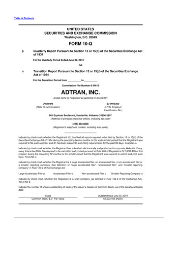 Thumbnail ADTRAN 10-Q Quarterly Report FY2010 