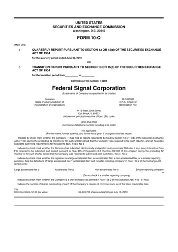 Thumbnail Federal Signal 10-Q Quarterly Report FY 