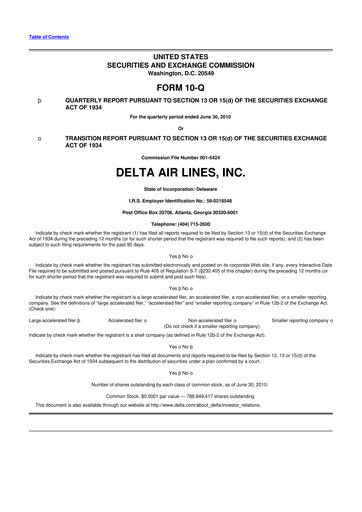 Thumbnail Delta Air Lines 10-Q Quarterly Report FY 