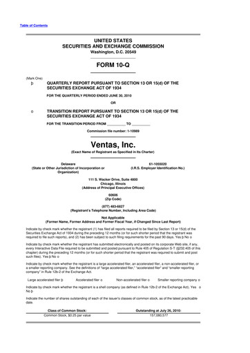 Thumbnail Ventas 10-Q Quarterly Report FY2010 