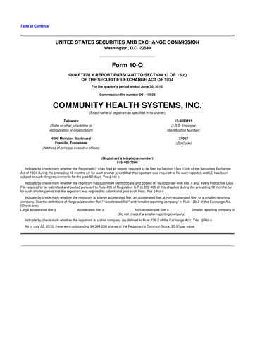 Miniature Community Health Systems
 10-Q Rapport trimestriel 2010 