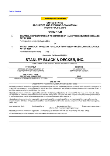 Thumbnail Stanley Black & Decker

 10-Q Quarterly Report FY2011 