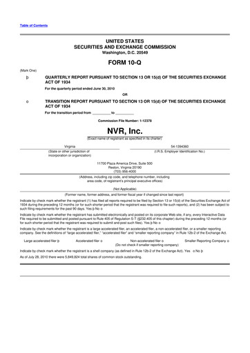 Vorschaubild NVR 10-Q Quartalsbericht 2010 