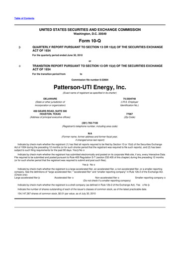 Thumbnail Patterson-UTI Energy 10-Q Quarterly Report FY2010 