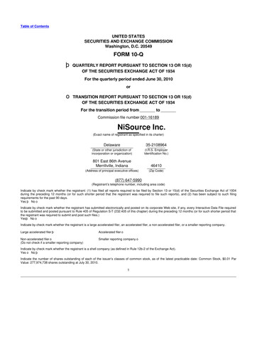 Thumbnail NiSource
 10-Q Quarterly Report FY2010 