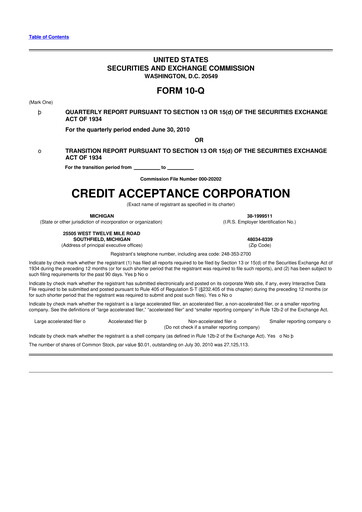 Miniature Credit Acceptance
 10-Q Rapport trimestriel  