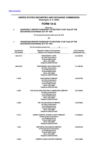 Thumbnail FirstEnergy 10-Q Quarterly Report FY2010 