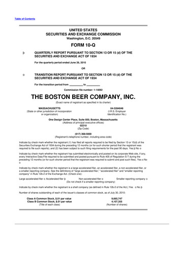 Vorschaubild Boston Beer Company 10-Q Quartalsbericht  