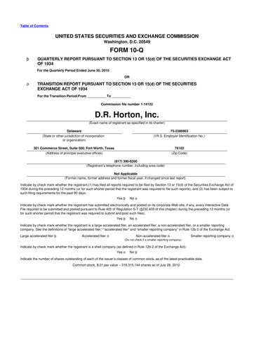 Thumbnail D. R. Horton
 10-Q Quarterly Report FY2010 