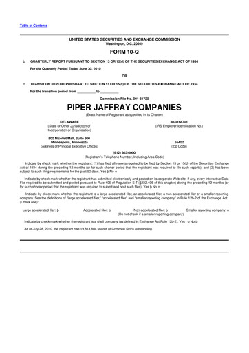 Thumbnail Piper Sandler
 10-Q Quarterly Report FY2010 