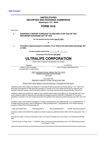 Thumbnail Ultralife Corporation 10-Q Quarterly Report FY 