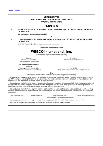 Thumbnail WESCO International
 10-Q Quarterly Report FY2010 