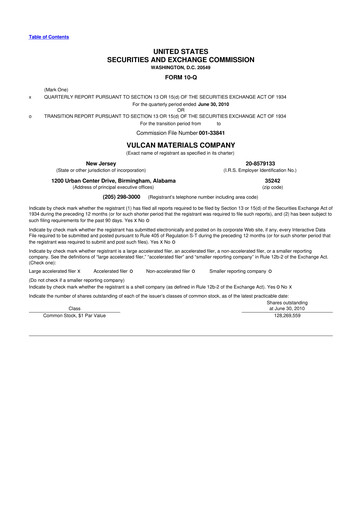 Vorschaubild Vulcan Materials 10-Q Quartalsbericht 2010 