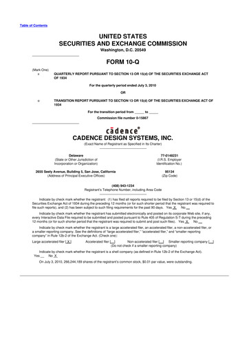 Thumbnail Cadence Design Systems 10-Q Quarterly Report FY2010 