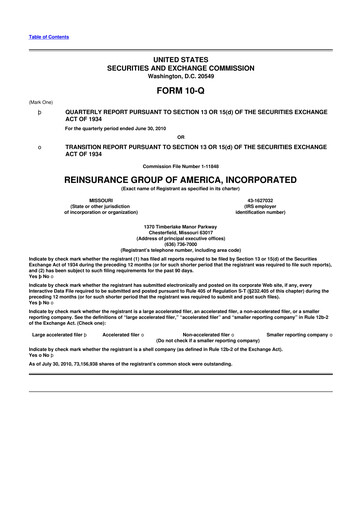 Thumbnail Reinsurance Group of America
 10-Q Quarterly Report FY2010 