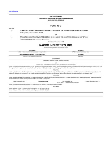 Miniature NACCO Industries
 10-Q Rapport trimestriel  