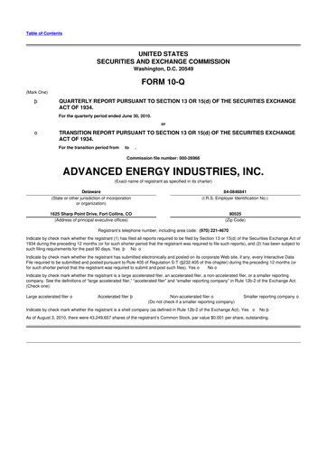 Thumbnail Advanced Energy 10-Q Quarterly Report FY 