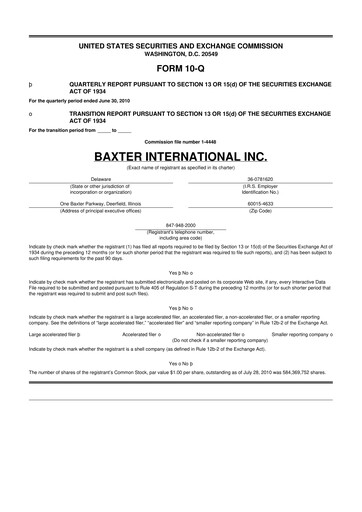 Thumbnail Baxter 10-Q Quarterly Report FY2010 