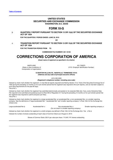 Thumbnail CoreCivic 10-Q Quarterly Report FY2010 