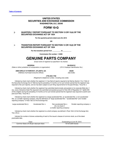 Thumbnail Genuine Parts Company
 10-Q Quarterly Report FY2010 