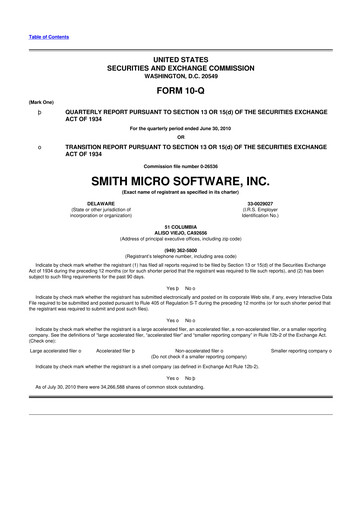 Miniature Smith Micro Software
 10-Q Rapport trimestriel  