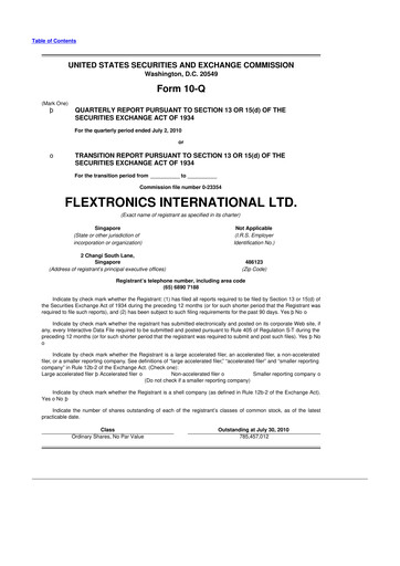 Thumbnail Flex 10-Q Quarterly Report FY2011 