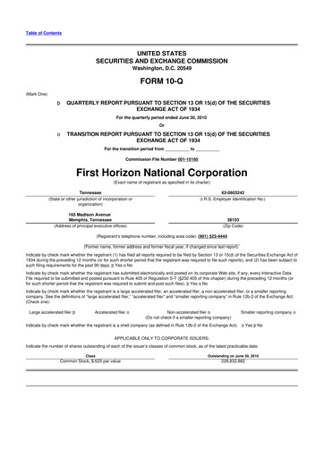 Thumbnail First Horizon Corporation 10-Q Quarterly Report FY2010 