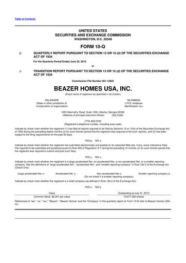 Miniature Beazer Homes USA
 10-Q Rapport trimestriel  